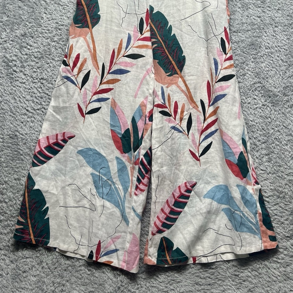 Cynthia Rowley Linen Pants Womens Medium Wide Leg Floral Leaf Resort Tropical - Picture 3 of 10